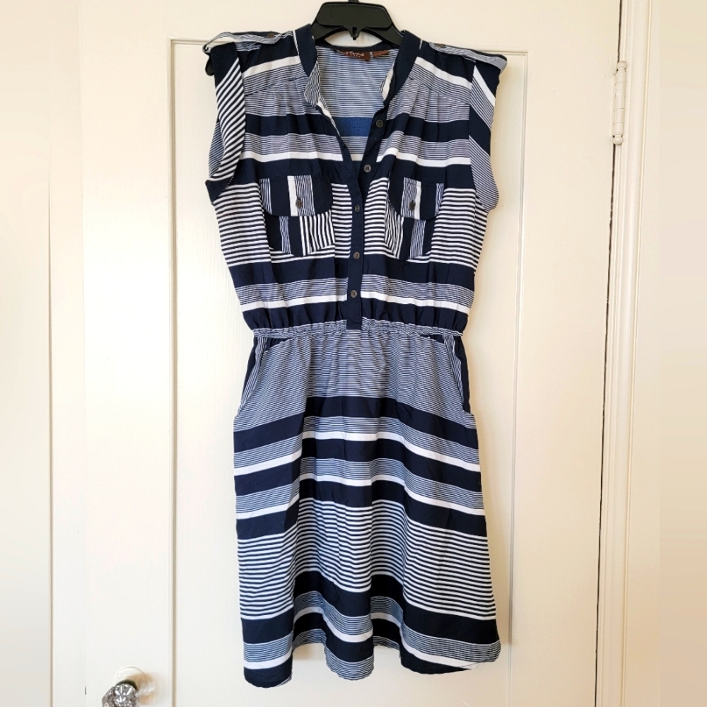 Speed Control NY Nautical Navy Stripe Dress with Pockets size L